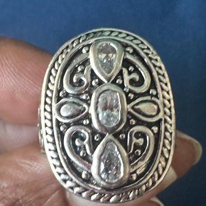 Women’s Silver Ring with Stones and Cross Like Centerpiece